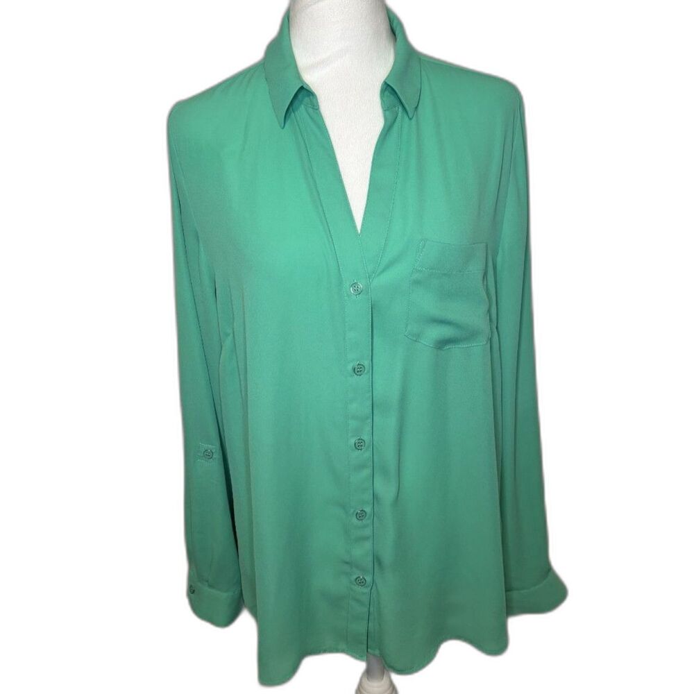 The Limited Green Button-Down Shirt Womens Lightweight Semi-Sheer Blouse